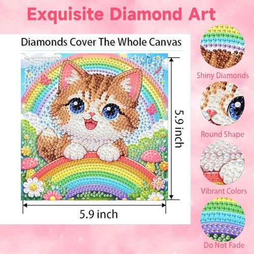 Arttoplus Cat Diamond Art Painting Kits for Kids with Frame 7x7 inch - color: CC1070-US