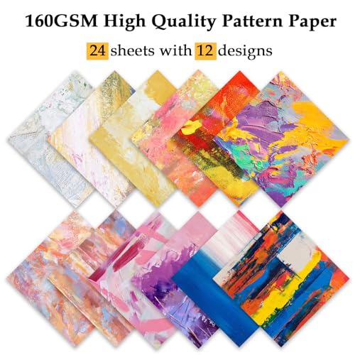 Scrapbook Paper, 24 Sheets 6"×6" 160gsm Single-Sided Patterned Cardstock - color: 24 sheets-oil painting