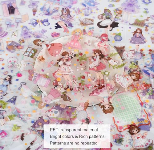 100 Sheets Kawaii Girls Stickers Kit for Journaling - Cute Sweet Cartoon PET Transparent Collage Scrapbooking Supplies Sticker Decal for Junk Journals Handbook Laptop Cards DIY Arts Crafts - color: Sweetheart Office