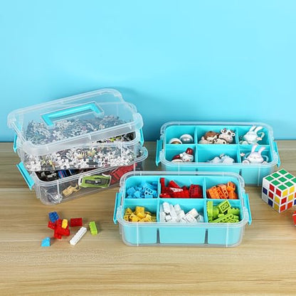 JUXYES 4-Tiers Plastic Stack Carry Storage Containers Box wih Handle Lids - color: Blue