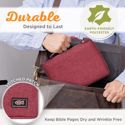 Christian Art Gifts Men/Women's Bible Cover Jesus Fish, Red Canvas, Medium - color: Red/Jesus Fish, size: Medium