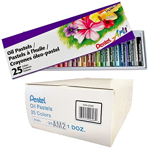 Pentel Arts, Oil Pastels, Set of 25 Colors, 12 Packs (1 Dozen), Bulk Pack, Assorted Colors