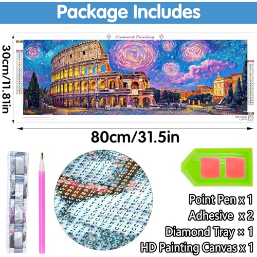 Reofrey Large Diamond Art Kits for Adults Rome Night View, 12x31.5 inch Full Drill Round Rhinestone Big Diamond Painting Kit Starry Sky, DIY Cross Stitch Embroidery Canvas for Crafts Home Wall Decor - color: Rome Night View