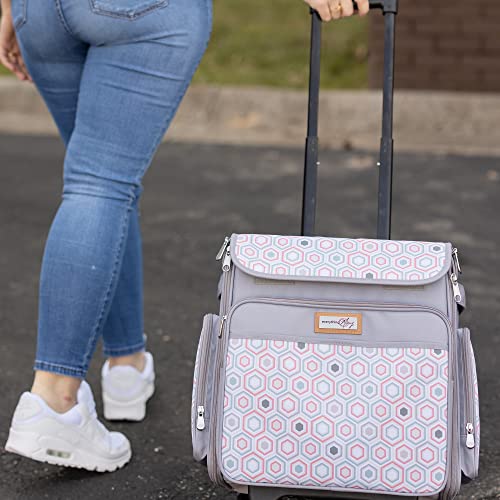 Everything Mary Rolling Scrapbook Tote, Grey Hexagon - Papercraft Tote with Wheels for Scrapbook & Art Storage - Organizer Case for IRIS Boxes, Supplies, and Accessories - for Teachers & Medical - color: Grey Pattern