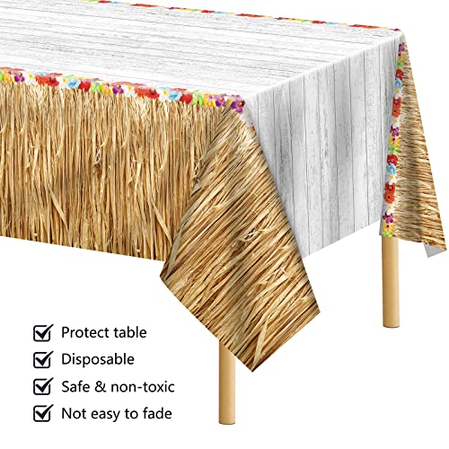 durony 2 Pack Hawaii Plastic Tablecloth Hawaiian Brown Grass Tablecloth Table Cover 54 x 108 Inches Waterproof Hawaii Flowers Tablecloth Table Cover for Hawaii Tropical Party Decorations - style: Brown Hawaiian