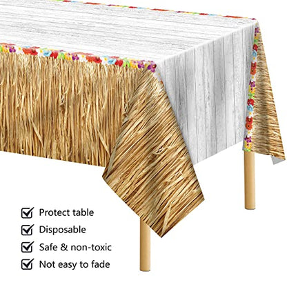durony 2 Pack Hawaii Plastic Tablecloth Hawaiian Brown Grass Tablecloth Table Cover 54 x 108 Inches Waterproof Hawaii Flowers Tablecloth Table Cover for Hawaii Tropical Party Decorations - style: Brown Hawaiian