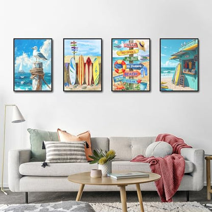 4 Pack Paint by Numbers Kit for Adults with Frame, Beach DIY Painting Kit - color: CYOP4P03