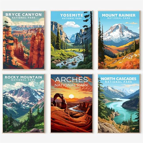 AOSGEDY 6 Pack Paint by Numbers Kit for Adults Beginner, National Park Adult Paint by Number Kits on Canvas Without Frame, DIY Landscape Painting with Numbers Craft for Home Decor 10x14 Inch - color: MT21724--MT21729-US