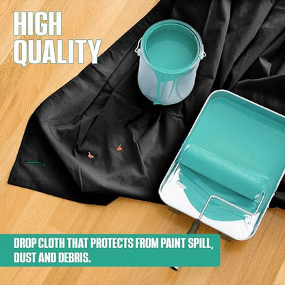 ZUPERIA Black Drop Cloth (4 x 15 Feet - Pack of 1) - Pure Canvas Drop Cloth for Painting, Curtains & Floor Protection Washable & Reusable Tightly Woven Paint Cover for Multipurpose use - size: 4 x 15 - 1 Pack