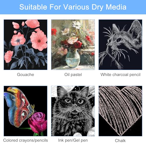 100 Sheets Black Sketch Drawing Paper Heavyweight 150 GSM /100 Lbs Artist Drawing Paper Sketchbook for Colored Pencil, Oil Pastel, Charcoal, Gel Pen, Chalk(9 x 12 Inches)