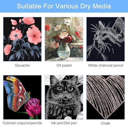 100 Sheets Black Sketch Drawing Paper Heavyweight 150 GSM /100 Lbs Artist Drawing Paper Sketchbook for Colored Pencil, Oil Pastel, Charcoal, Gel Pen, Chalk(9 x 12 Inches)