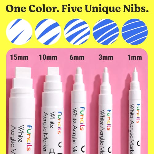 5 White Acrylic Paint Pens for Rock Painting, Wood, Fabric, Metal | Fine & Jumbo Size Ink Pens (1mm, 3mm, 6mm, 10mm, 15mm) - Permanent White Marker Ink for Tire, Canvas, Glass, Plastic, Ceramic - color: White