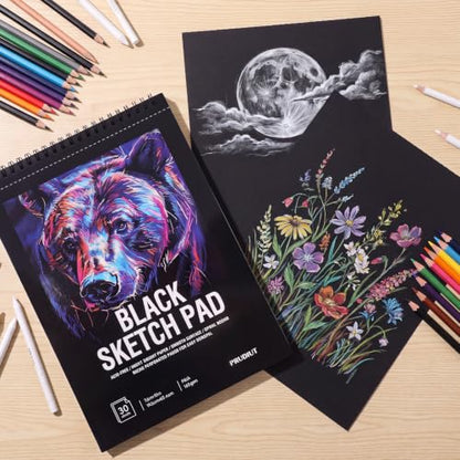 Black Sketch Pad 7.6 × 10 in, 50 Sheets, Spiral Bound Sketchbook | Black Paper for Gel Pens, Metallic Markers, Pencils & Pastel; Mixed Media Sheets; Lay-Flat Top Spiral - size: 7.6×10 Inch (1 pack)