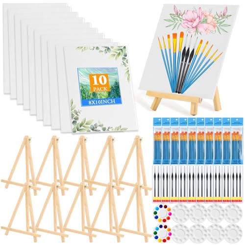 160 Pack Canvas with Easel Miniature Painting Kit with Wooden Easel and Blank Canvas Boards, Detail Paint Brushes Set for Adults Couples Paint Party Supplies, Paint and Sip Date Night Kits