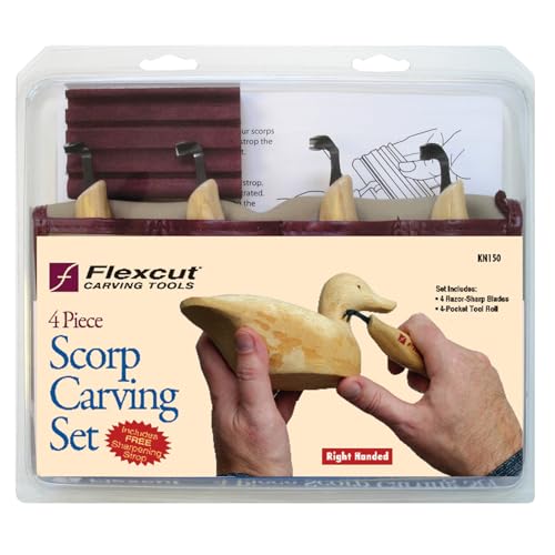 Flexcut Wood Carving Tools | Right-Handed Scorp Set of 4 | Razor-Sharp 1095 High Carbon Steel Blades | 4-Pocket Tool Roll Included | KN150 | Made in the U.S.A. - style: Right-Handed Scorp Set