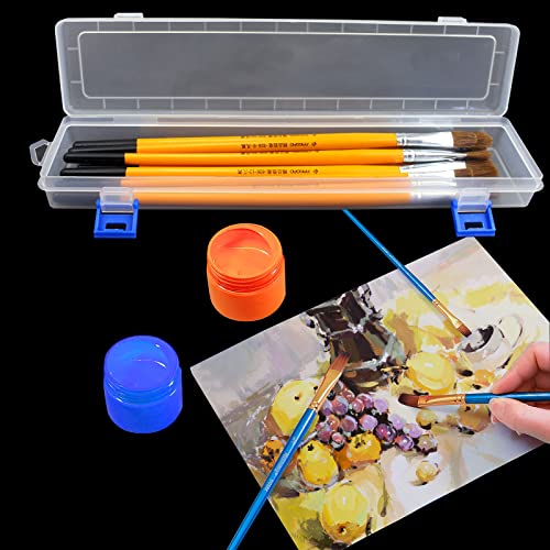 4 Pack Paint Brush Storage Box Clear Paint Brush Holder Long Brush Storage Case Watercolor Pen Container with Buckle