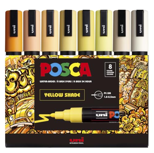 posca® PC-5M Water-Based Paint Markers, Medium Reversible Tip (1.8–2.5 mm), 8 Count Yellow Shade Colors - color: Yellow