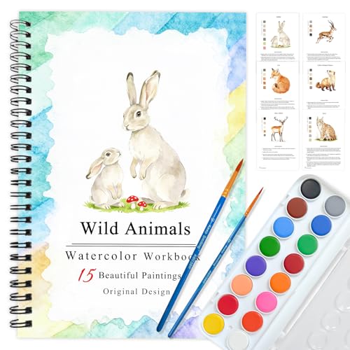 Watercolor Workbooks Coloring Book, Beginner Friendly Painting Kit, Detailed Steps, Creative Exploration Watercolor Book with Paint Set for Adults Teens (Wild Animals, With paint) - color: Wild Animals, size: With paint