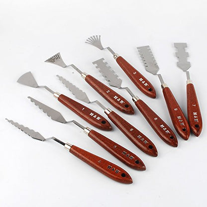 NWFashion Wood Handle Palette Knives 9 Piece Create Texture Spatulas for FX Special Effects (Steel Knife 9pcs)