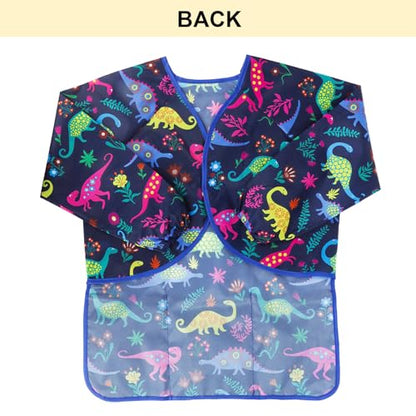 Kids Art Smocks Dinosaur Painting Aprons for Children Waterproof Artist Smock with Long Sleeve and 3 Pockets for Age 3-8 Years (Navy-blue) - color: Dinosaur (Blue)