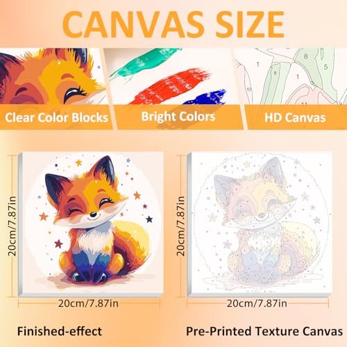 Fox Paint by Numbers Kit for Kids, 8x8 inch | DIY Paint by Numbers for Kids, Ages 4-8-12, with Frame, Wooden Easel, Gifts Box, Fun and Relaxing,Home Wall Decor - color: Fox02