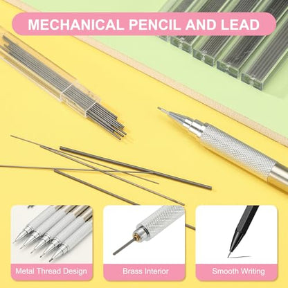 PATIKIL 0.3 mm Mechanical Pencil Set with Lead Refills, Metal Drafting Pencil Artist Lead Holder for Drawing Writing Sketching Marking Art, Silver