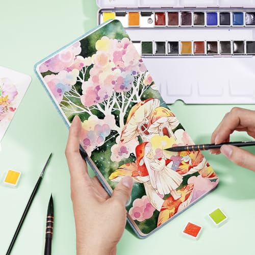 Lightwish Square Watercolor Journal,100% Cotton,300gsm/140lb,Acid-Free,24 Sheets Cold Press Watecolor Paper Sketchbook for Artists Adults Students,4.7 * 4.7 Inches - color: Deep Green
