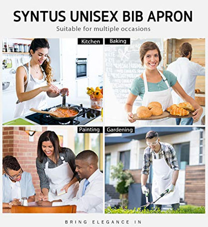 Syntus Apron for Men Women, Adjustable Cooking Kitchen Apron with 2 Pockets | Machine Washable, Firm Stitching, Stain Resistance, Long Tie Straps, 2 Pockets, Versatility, Unisex Use, Gift, BBQ - color: Basic White, style: 2 Cotton