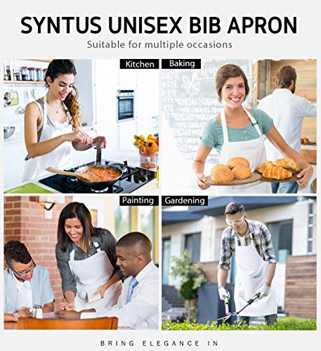 Syntus Apron for Men Women, Adjustable Cooking Kitchen Apron with 2 Pockets | Machine Washable, Firm Stitching, Stain Resistance, Long Tie Straps, 2 Pockets, Versatility, Unisex Use, Gift, BBQ - color: Basic White, style: 2 Polyester