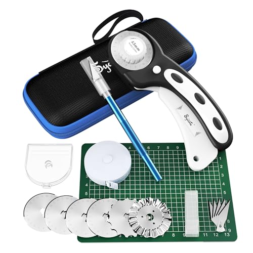 45mm Rotary Cutter | Rotary Fabric Cutter | Rotary Cutters for Sewing, Scrapbooking, Hobbies, DIY | A6 Cutting Mat, Storage Boxes, Precision Knives, Ruler, Spare Blades | Fabric Roller Cutter (Black) - color: Black