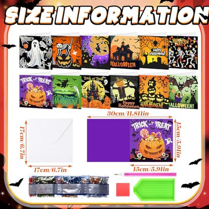 Saillong 12 Pack Halloween Diamond Painting Greeting Card Kits DIY Diamond Art Cards with Envelopes Bat Black Cat Pumpkin 5D Rhinestones Painting for Adults DIY Craft Family Friend Halloween Gifts - color: Halloween