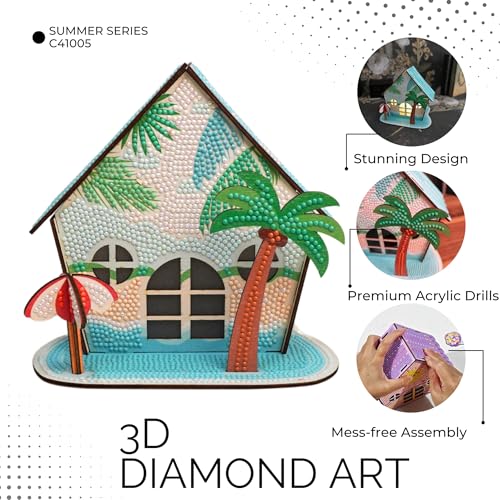 3D Diamond Painting Cabin Kit – DIY Full Drill Miniature House Craft with Rhinestones, Decorative Building Set for Adults & Teens (Beach House Cabin) - style: Beach House Cabin