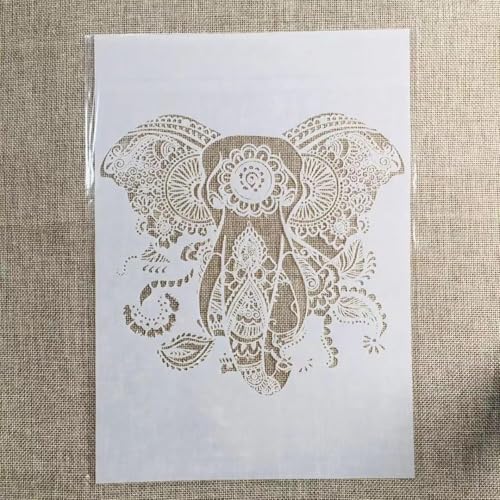 TIAMECH A4 Reusable Elephant Stencil for Painting | Mandala Elephant with Big Ears for Totem Layering Template, DIY Wall Art, Wood Furniture, Scrapbook & Crafts (8.3x11.7inch) - style: Mandala Elephant