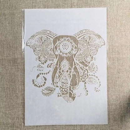 TIAMECH A4 Reusable Elephant Stencil for Painting | Mandala Elephant with Big Ears for Totem Layering Template, DIY Wall Art, Wood Furniture, Scrapbook & Crafts (8.3x11.7inch) - style: Mandala Elephant