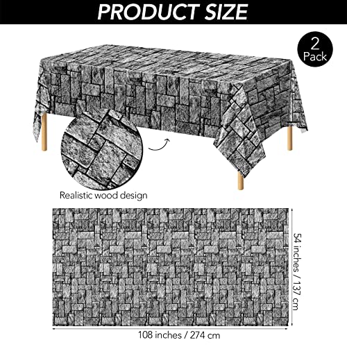 durony 2 Pieces Stone Wall Plastic Tablecloths Table Covers Waterproof Medieval Stone Brick Table Cover for Medieval Castle Knight Themed Party Table Decorations, 108 x 54 Inches - style: Stone Wall