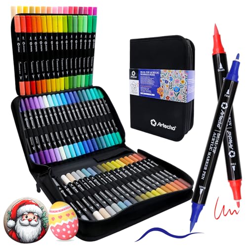 Artecho Acrylic Paint Markers 72 Colors with Bag（ Brush Tip and Fine Tip ） - color: 72 Colors