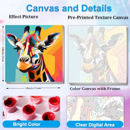 Artunion Framed Paint by Numbers Kit for Adults Beginners & Kids Ages 8-12,Colorful Giraffe Paint by Number with Frame, Acrylic Paint by Numbers Kit on Canvas 10 * 10 Inch Without Easel - color: ZXT-185-F