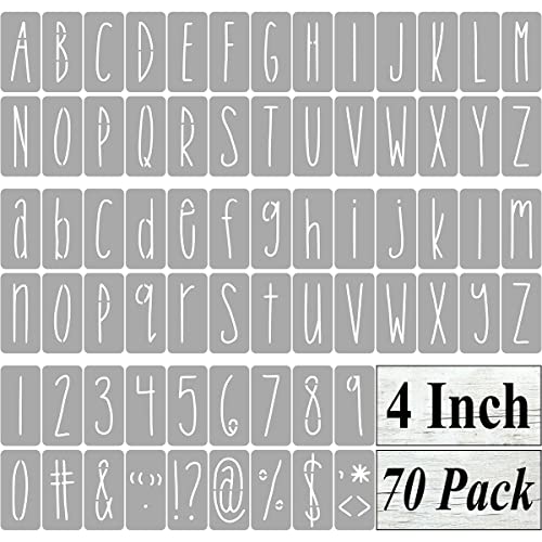 4 Inch Alphabet Letter Stencils for Painting - 70 Pack Letter and Number Stencil Templates with Signs for Painting on Wood, Reusable Skinny Letters Stencils for Chalkboard Wood Signs & Wall Art - size: 4 Inch