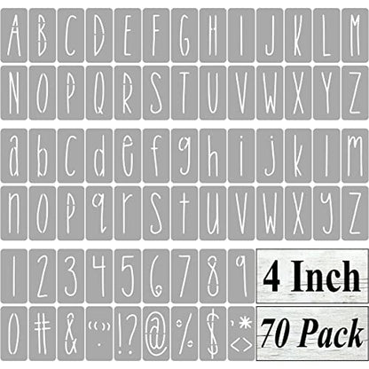 4 Inch Alphabet Letter Stencils for Painting - 70 Pack Letter and Number Stencil Templates with Signs for Painting on Wood, Reusable Skinny Letters Stencils for Chalkboard Wood Signs & Wall Art - size: 4 Inch