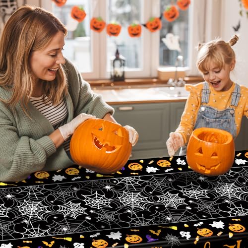 4 Pack Halloween Tablecloth 54 x 108 Inch Pumpkin Spider Web Table Cover - color: Halloween, size: 4pcs 54x108 in