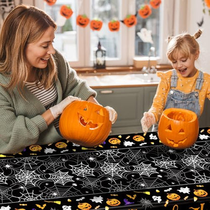 4 Pack Halloween Tablecloth 54 x 108 Inch Pumpkin Spider Web Table Cover - color: Halloween, size: 4pcs 54x108 in