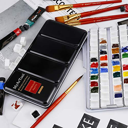 MYARTOOL Metal Tin Paint Case, Fold-Out Palette Holds 48 Half Pans, Travel Palette, Acrylic and Watercolor - color: Black, size: 48 PCS Empty Half Pans