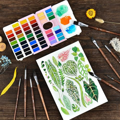 Brusarth Watercolor Brushes, Synthetic Squirrel Hair Paint Brush Set | 10 Pcs Soft Synthetic Squirrel Paint Brushes, Including Pointed Rounds, Flats, Dagger, Cats Tongue, Oval Wash