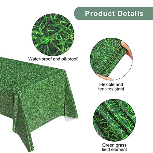 durony 2 Pack Green Grass Field Plastic Tablecloth Grass Print Table Covers 54 x 108 Inches Sports Party Table Decor for Sports Theme Parties Decorations - style: Green Grass