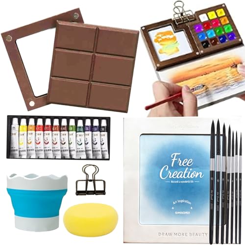 Mini Watercolor Paint Travel Set Chocolate Shape Portable Palette - color: Chocolate 15 Grids