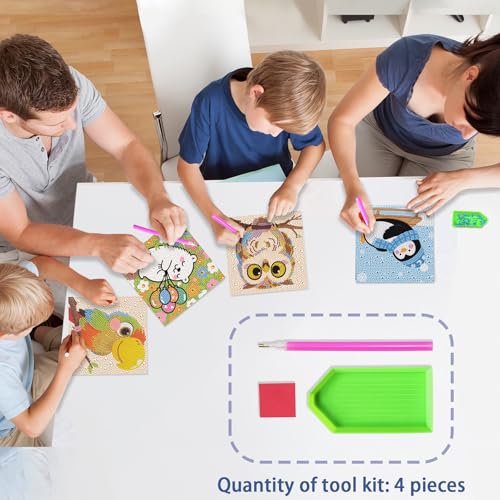 UiSdfuy Diamond Art Kits for Kids,Arts & Crafts for Kid Ages 8-12,Diamond Art for Kids,Gem Art 4 Pack Diamond Painting 6" X 6" (Penguin Bear Parrot Owl) - color: Penguin Bear Parrot Owl