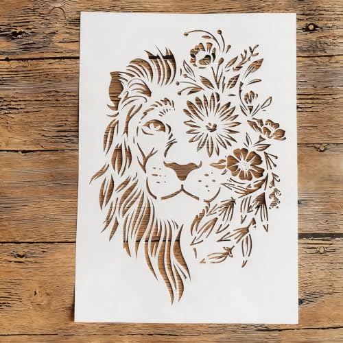 TIAMECH A4 Reusable Flower Eye Lion Stencil for Painting | Male Lion Layering Template, DIY Wall Art, Wood Furniture, Scrapbook & Crafts (8.3x11.7inch) - style: Flower Eye Lion