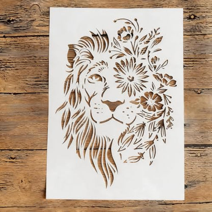 TIAMECH A4 Reusable Flower Eye Lion Stencil for Painting | Male Lion Layering Template, DIY Wall Art, Wood Furniture, Scrapbook & Crafts (8.3x11.7inch) - style: Flower Eye Lion