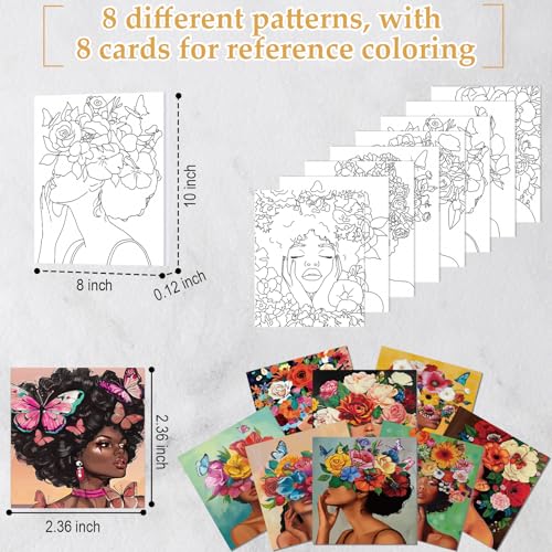 Cholemy 36 Pcs Paint and Sip Kit Gift for Adults 8''x10'',Flower Lady | Pre Drawn Canvas, Painting DIY Afro Acrylic Painting Kit, Wood Easel Brushes, Date Night Bulk, Summer Halloween Party - style: Flower Lady