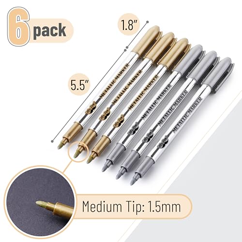 Mr. Pen- Metallic Paint Markers, 6 Pack, Silver Paint Marker, Gold Ink Pen | Silver Markers Permanent Metallic, Gold Metallic Marker - color: Silver and Gold, size: 6 Pack